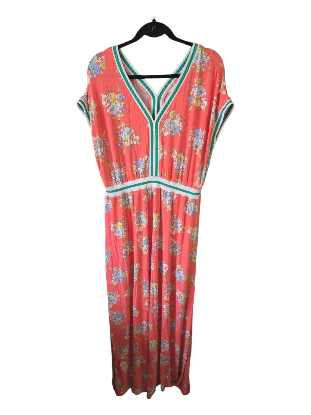 Matilda Jane Coral Floral Maxi Dress with Green Trim Accents - Picture 2 of 7